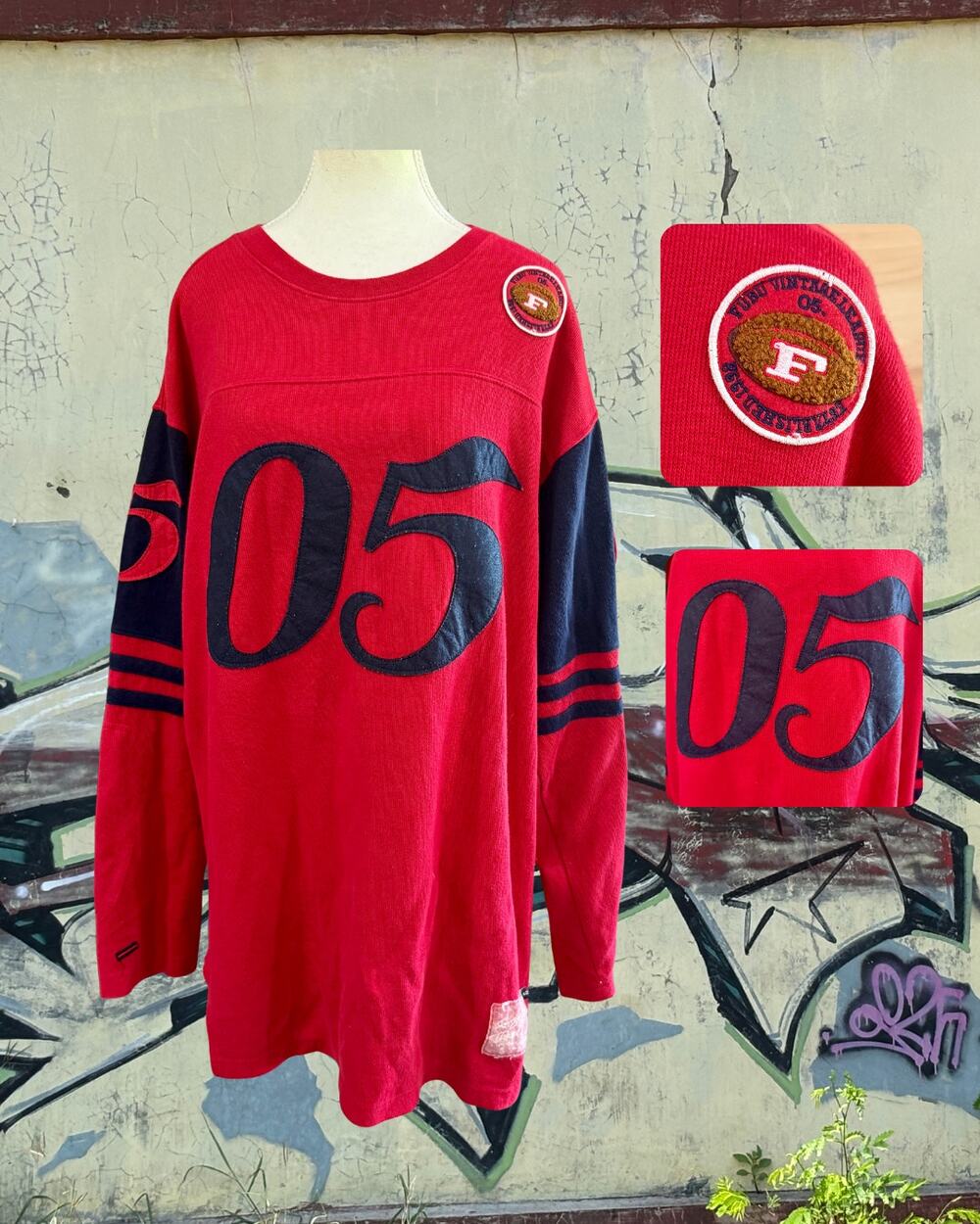 Vintage FUBU "The Collection" 05 Long Sleeve Jersey Men's L Red Navy Y2K